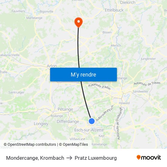 Mondercange, Krombach to Pratz Luxembourg map