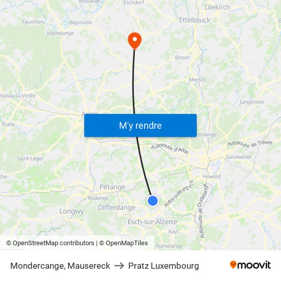 Mondercange, Mausereck to Pratz Luxembourg map