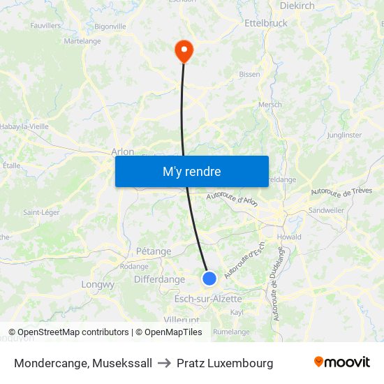 Mondercange, Musekssall to Pratz Luxembourg map