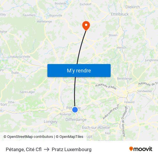 Pétange, Cité Cfl to Pratz Luxembourg map