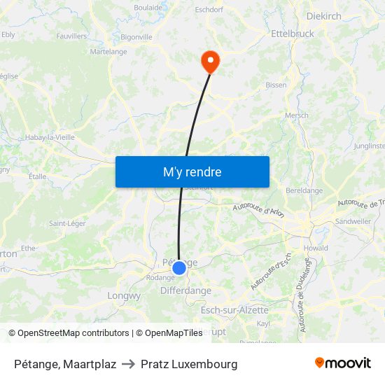 Pétange, Maartplaz to Pratz Luxembourg map