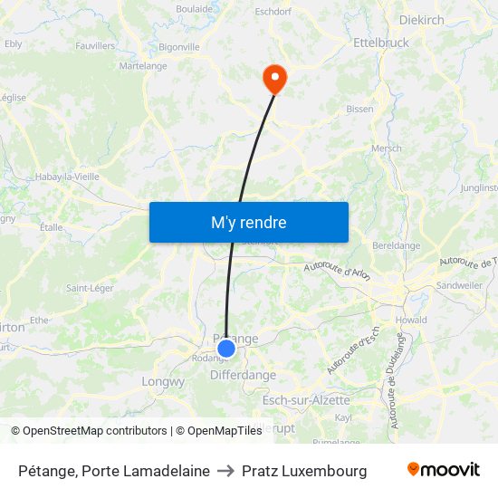Pétange, Porte Lamadelaine to Pratz Luxembourg map