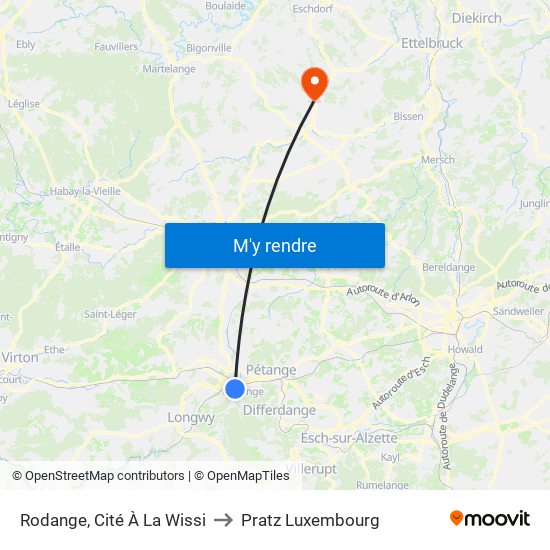 Rodange, Cité À La Wissi to Pratz Luxembourg map