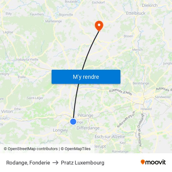 Rodange, Fonderie to Pratz Luxembourg map