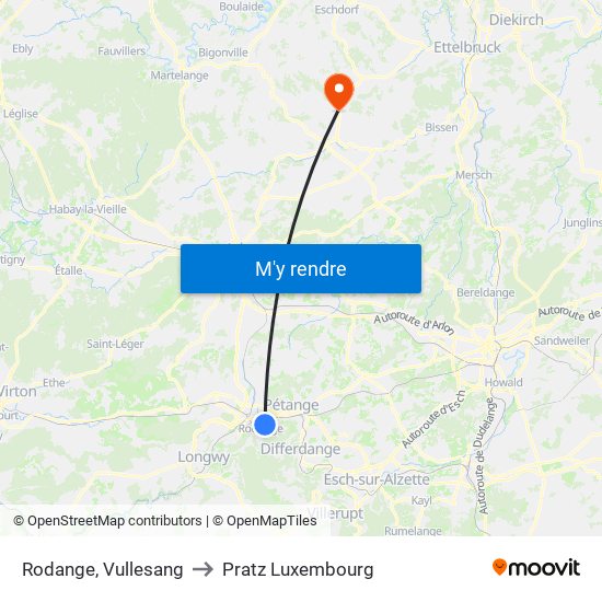 Rodange, Vullesang to Pratz Luxembourg map
