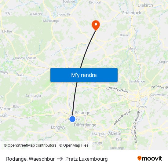 Rodange, Waeschbur to Pratz Luxembourg map
