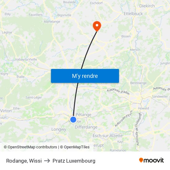 Rodange, Wissi to Pratz Luxembourg map