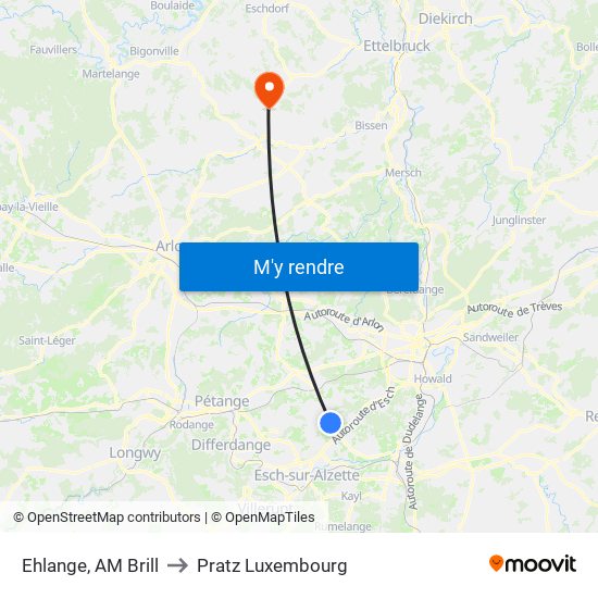 Ehlange, AM Brill to Pratz Luxembourg map