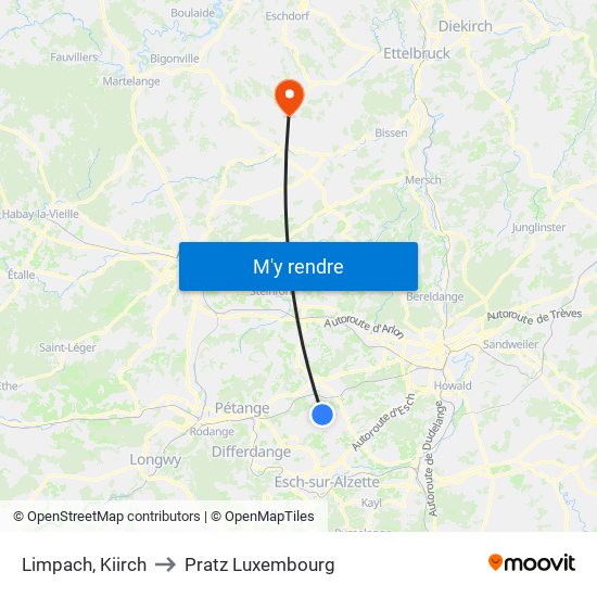 Limpach, Kiirch to Pratz Luxembourg map