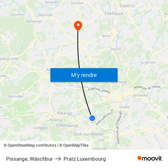 Pissange, Wäschbur to Pratz Luxembourg map