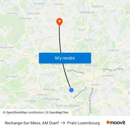 Reckange-Sur-Mess, AM Duerf to Pratz Luxembourg map