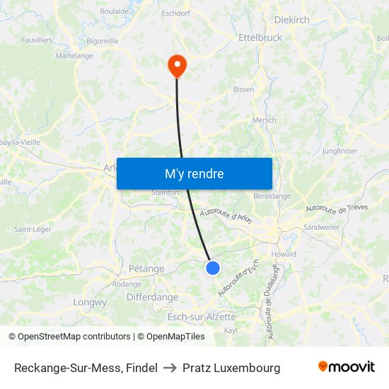 Reckange-Sur-Mess, Findel to Pratz Luxembourg map