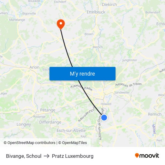 Bivange, Schoul to Pratz Luxembourg map
