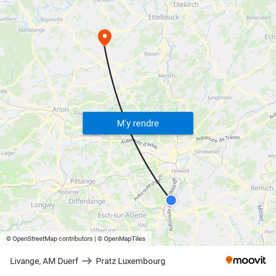 Livange, AM Duerf to Pratz Luxembourg map