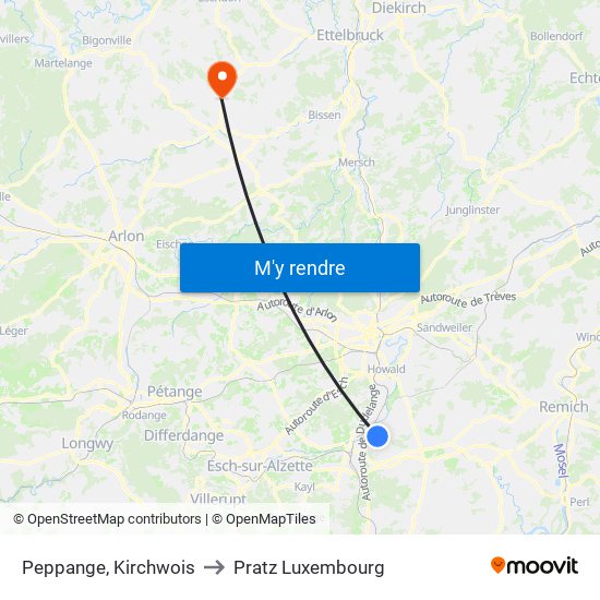 Peppange, Kirchwois to Pratz Luxembourg map