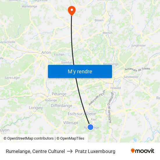 Rumelange, Centre Culturel to Pratz Luxembourg map