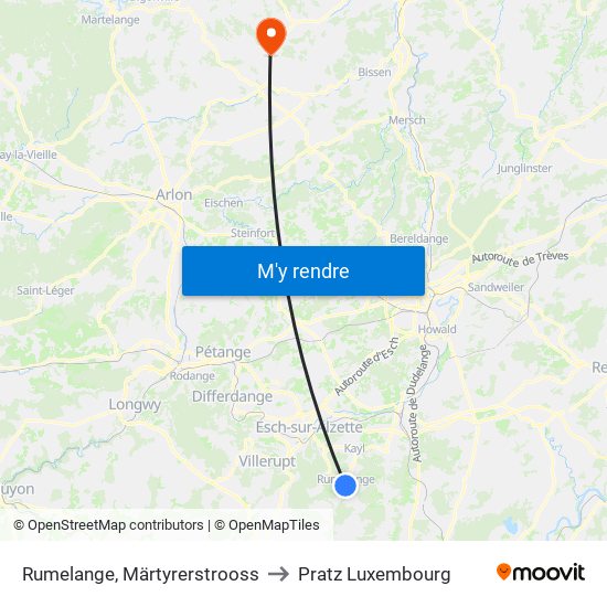 Rumelange, Märtyrerstrooss to Pratz Luxembourg map