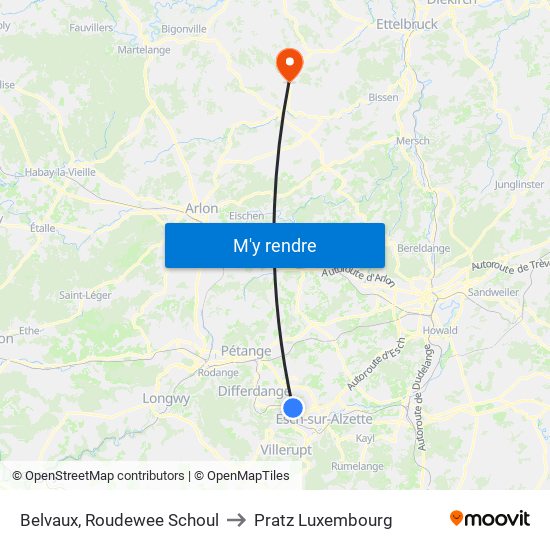Belvaux, Roudewee Schoul to Pratz Luxembourg map