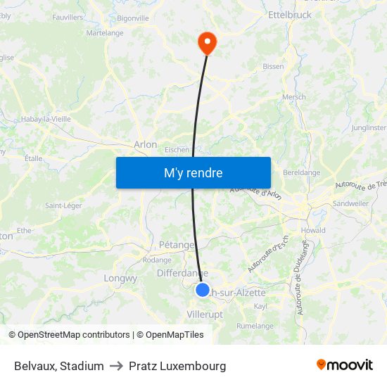 Belvaux, Stadium to Pratz Luxembourg map