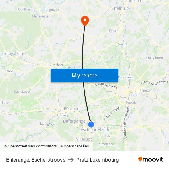 Ehlerange, Escherstrooss to Pratz Luxembourg map