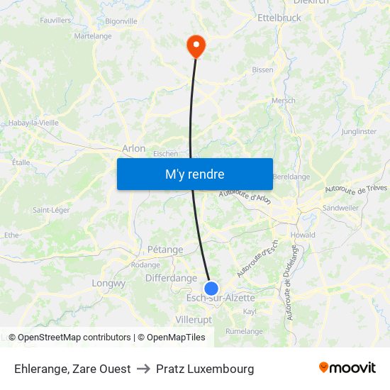 Ehlerange, Zare Ouest to Pratz Luxembourg map
