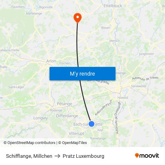 Schifflange, Millchen to Pratz Luxembourg map