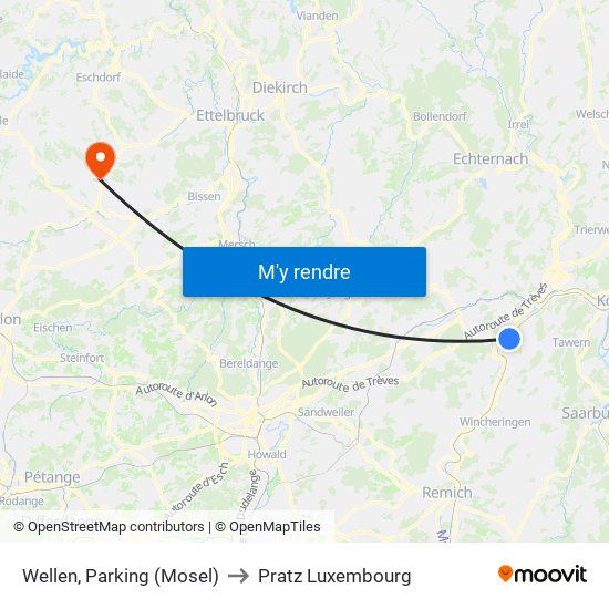 Wellen, Parking (Mosel) to Pratz Luxembourg map