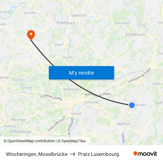 Wincheringen, Moselbrücke to Pratz Luxembourg map