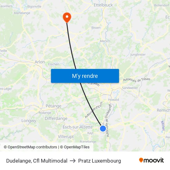 Dudelange, Cfl Multimodal to Pratz Luxembourg map