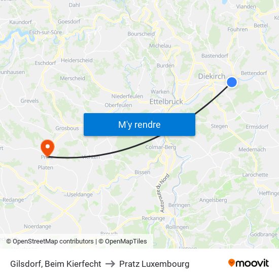 Gilsdorf, Beim Kierfecht to Pratz Luxembourg map