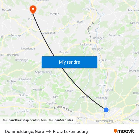 Dommeldange, Gare to Pratz Luxembourg map