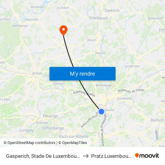 Gasperich, Stade De Luxembourg to Pratz Luxembourg map