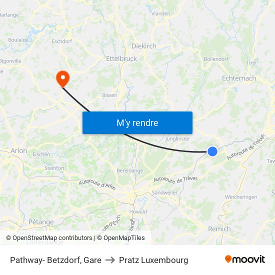 Pathway- Betzdorf, Gare to Pratz Luxembourg map