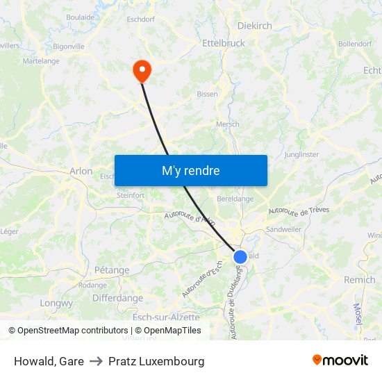 Howald, Gare to Pratz Luxembourg map