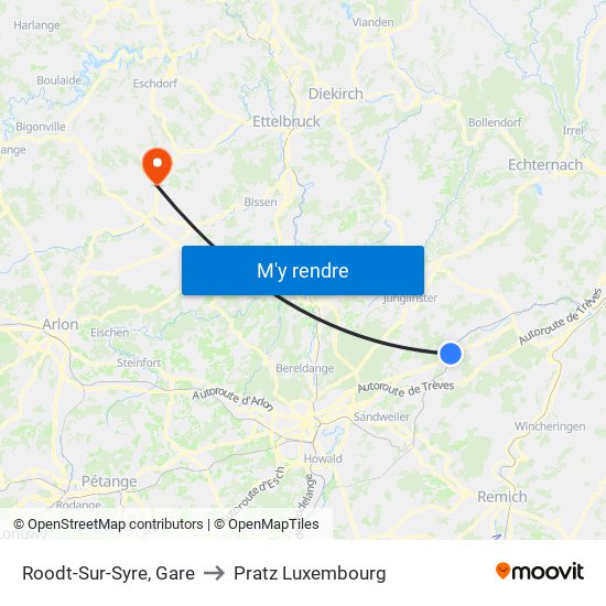 Roodt-Sur-Syre, Gare to Pratz Luxembourg map