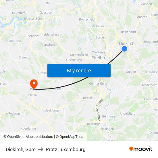 Diekirch, Gare to Pratz Luxembourg map