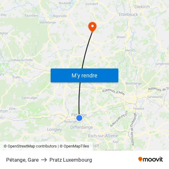 Pétange, Gare to Pratz Luxembourg map