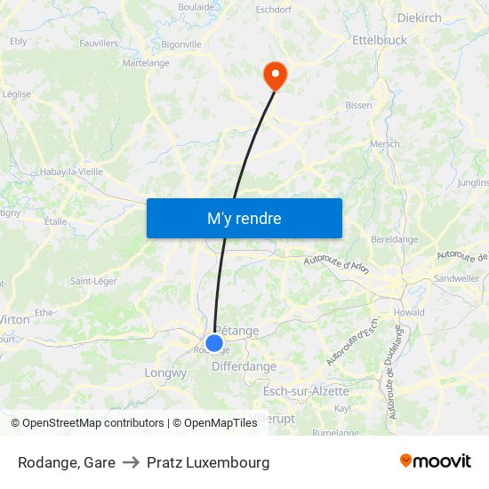 Rodange, Gare to Pratz Luxembourg map