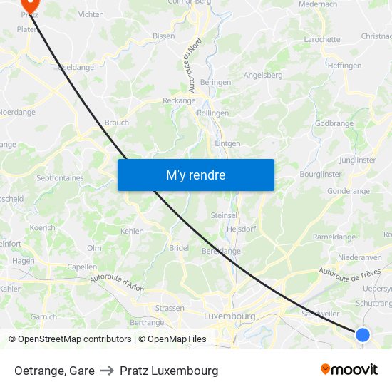 Oetrange, Gare to Pratz Luxembourg map
