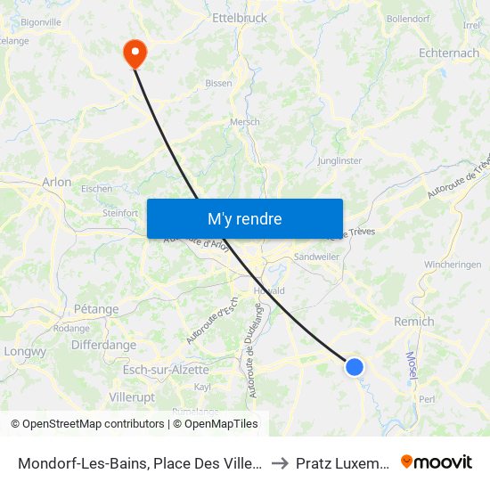 Mondorf-Les-Bains, Place Des Villes Jumelées to Pratz Luxembourg map