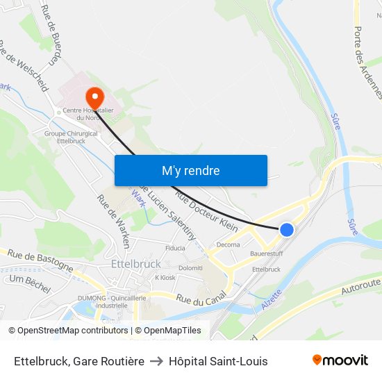 Ettelbruck, Gare Routière to Hôpital Saint-Louis map