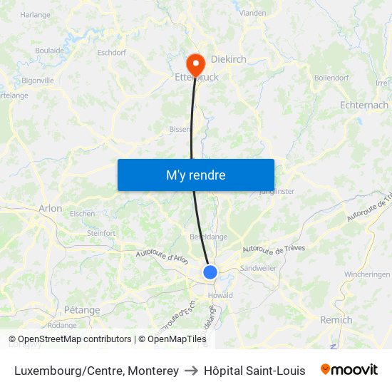 Luxembourg/Centre, Monterey to Hôpital Saint-Louis map