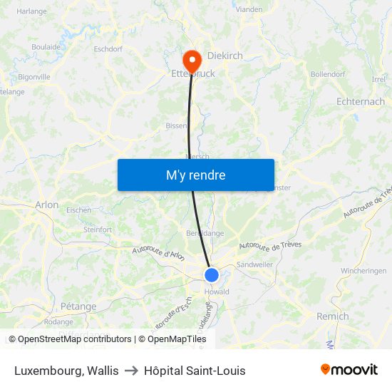 Luxembourg, Wallis to Hôpital Saint-Louis map