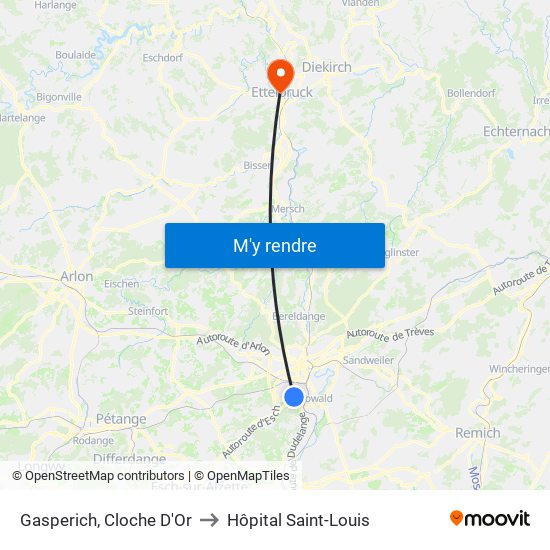 Gasperich, Cloche D'Or to Hôpital Saint-Louis map
