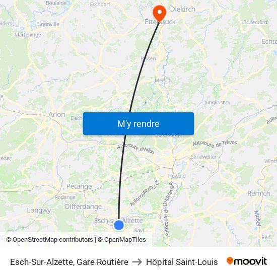 Esch-Sur-Alzette, Gare Routière to Hôpital Saint-Louis map