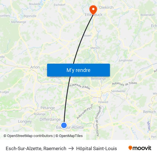 Esch-Sur-Alzette, Raemerich to Hôpital Saint-Louis map