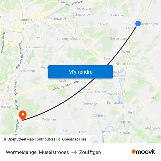 Wormeldange, Muselstrooss to Zoufftgen map