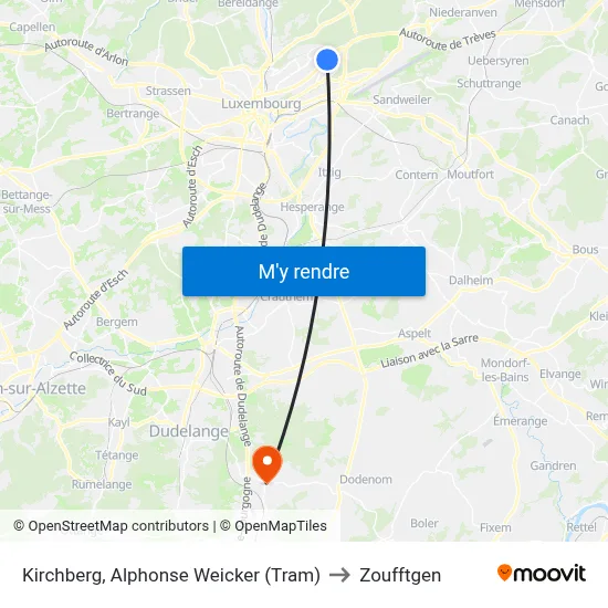 Kirchberg, Alphonse Weicker (Tram) to Zoufftgen map