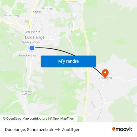 Dudelange, Schnauzelach to Zoufftgen map