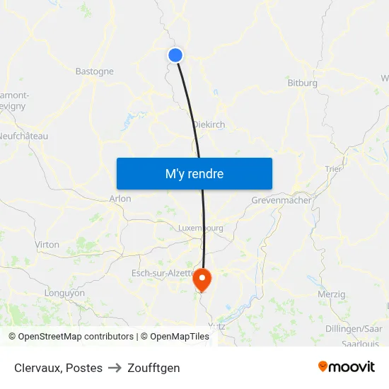 Clervaux, Postes to Zoufftgen map